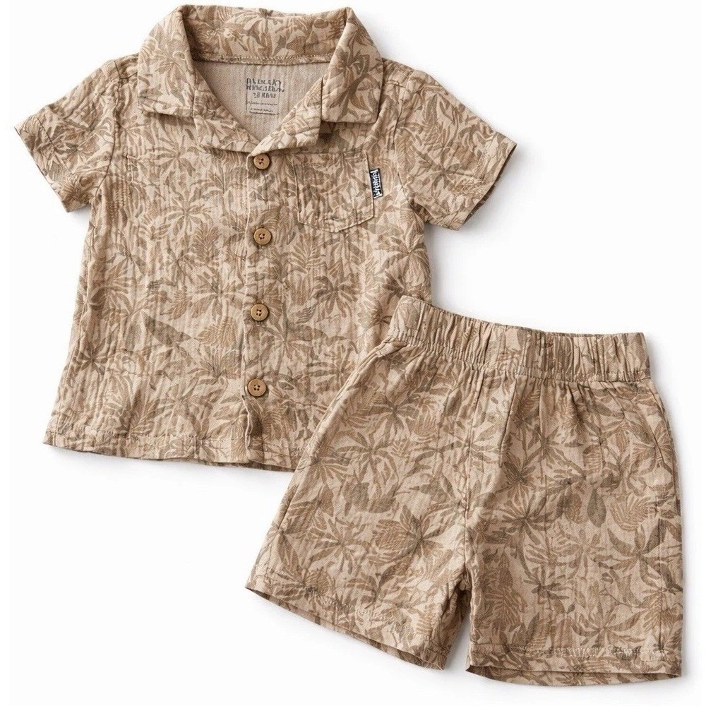 Badgley Mischka 2PC Set 12-18M Neutral Button Up Shirt & ShortsOutfit